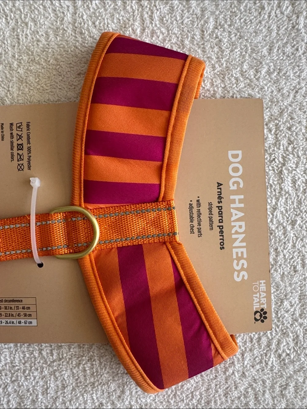 Heart To Tail Orange & Pink Striped Dog Harness - Large